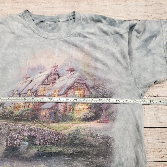 Thomas Kinkade Shirt Adult Large Blue Tie Dye Painting Cabin Woods Cotton USA - Picture 6 of 6